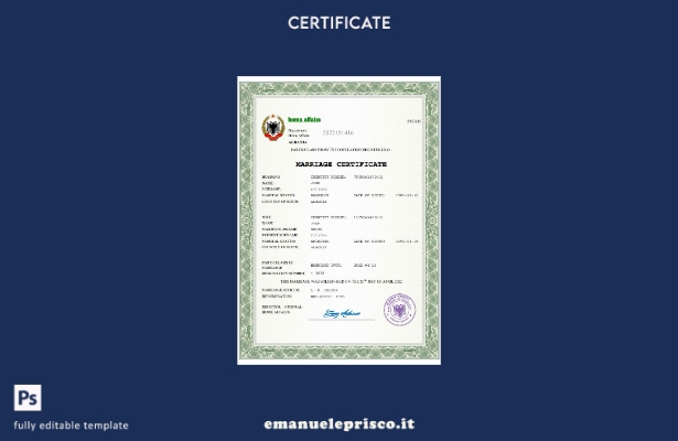 Modello Word del certificato di matrimonio albanese in stile verificato